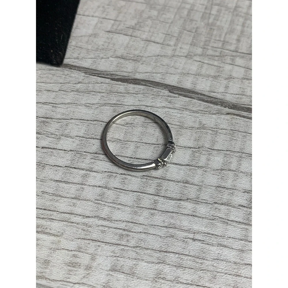 Silver Tone Baguette Cut Clear Stone Dainty Minimalist Stacking Ring Size 8.75